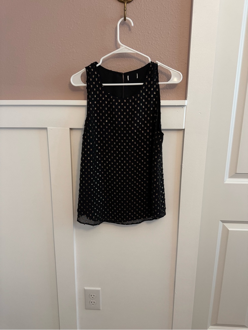 J. Crew Factory Gold Foil Clip Dot Sleeveless Top Blouse Black